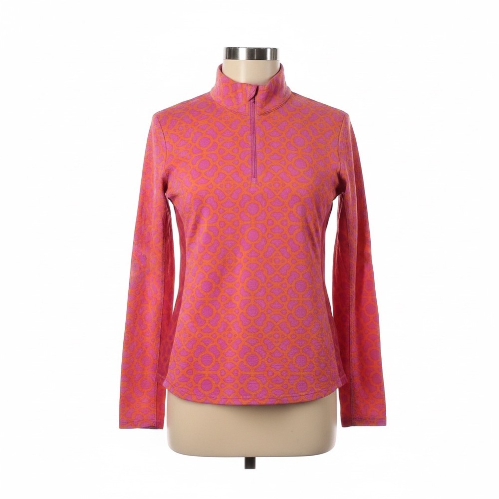 ICIKULS 1/4 Zip Pullover‎ Top Large Orange Pink Geometric UPF 50+ Athleisure